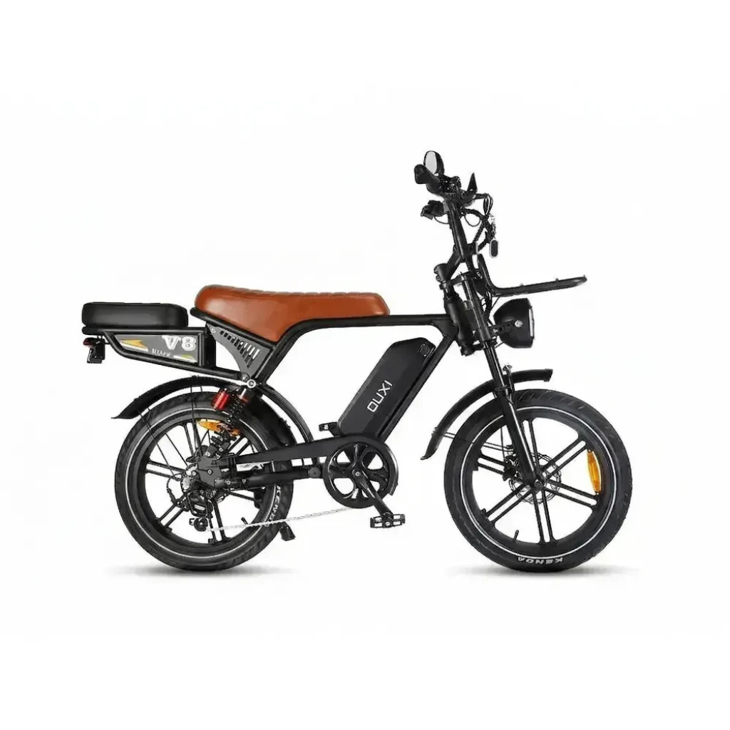 OUXI V8 Ultra - Noir - Selle marron (support arrière, porte-bagages avant et alarme inclus)