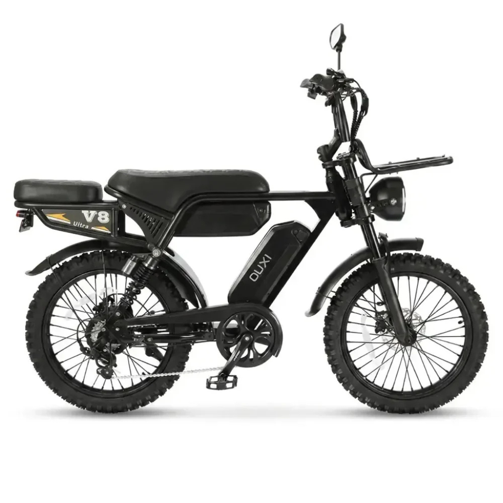 OUXI V8 Ultra Max - Skinnybike - Noir (avec siège arrière, porte-bagages avant et alarme)